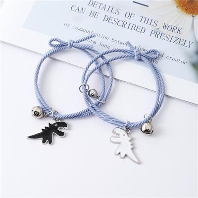2pcs/Set Magnet Attract Couple Bracelets Dinosaur Bell Pendant for Women Men Braided Rope Paired Bracelets Best Freinds Charm Jewelry Gifts