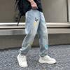 Guochao Denim Daddy Pants Fashion Butterfly Print Light Blue Washed Jeans Men's and Women's Couple Pants