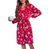 2025 Christmas Snowflake Print Thick Flannel Bathrobe Nightgown for Women