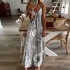 Women Dress Floral Print Large Hem Streetwear Elegant Spaghetti Strap Maxi Dress for Party