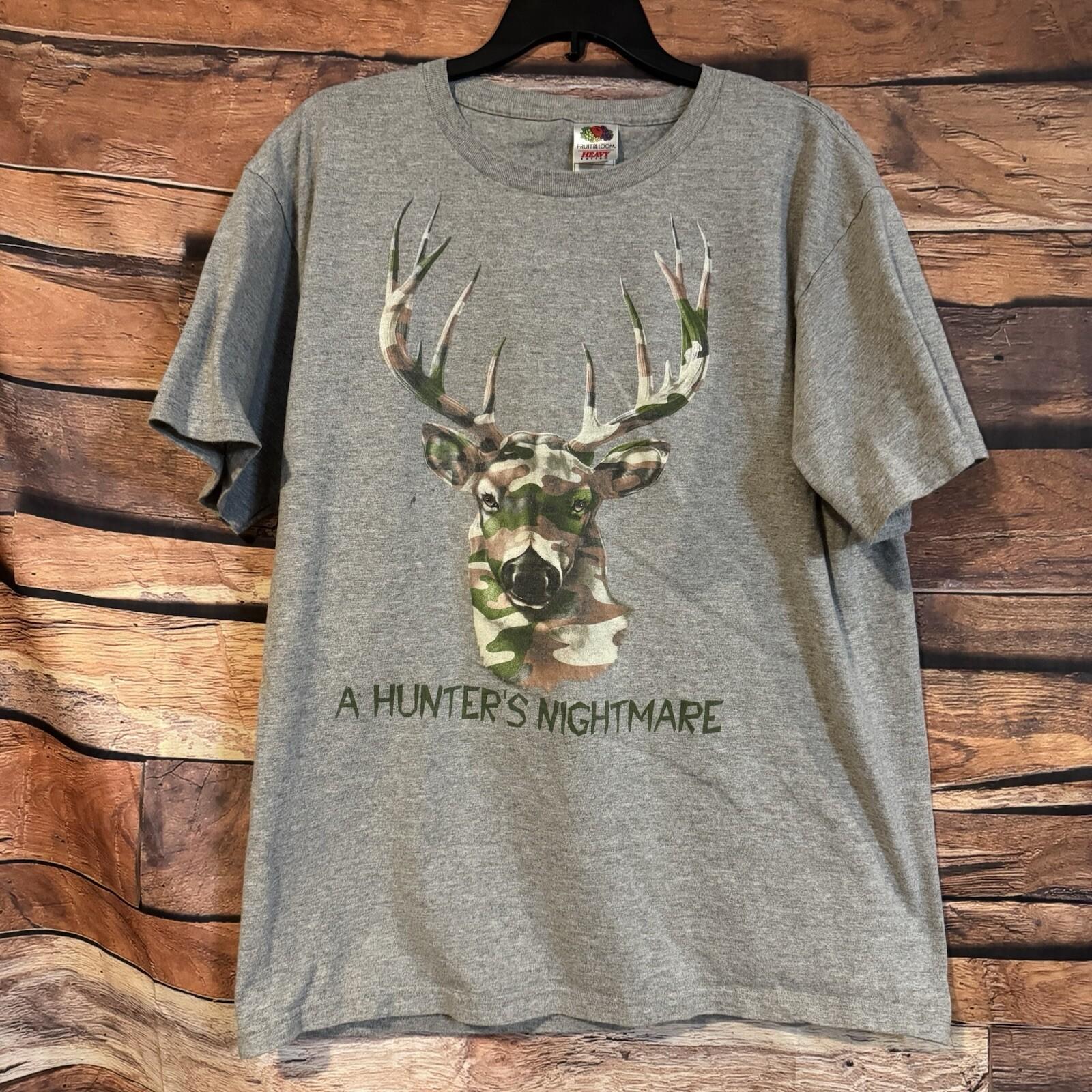 A Hunter s Nightmare T Shirt Gray Large FOTL Hunting Deer Camo Buck Heavy Cotton Unisex T-Shirt XXL