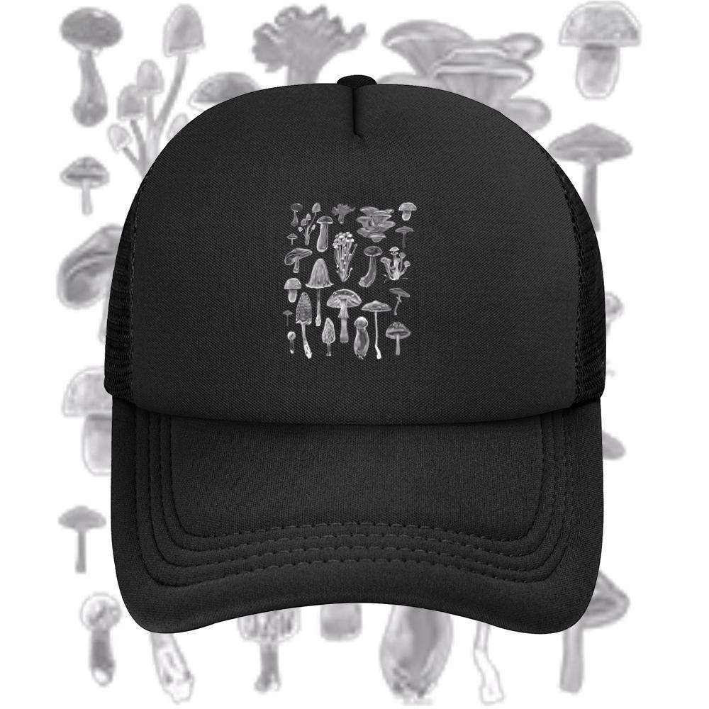 Mushrooms Illustration Black Background Fungus Art Baseball Cap Anime Graphic Hats Adult Unisex Women Sports Outdoor