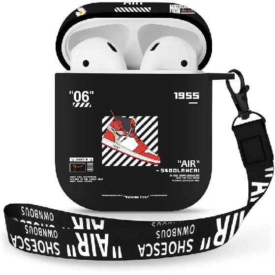 AirPods 1&2 Case Cover with Keychain for Apple AirPods 1st/2nd Generation, Rugged TPU Soft Protective Cover, Black Red