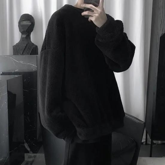 Men Sweatshirt Solid Color O Neck Loose Cozy Winter Top for Daily Wear