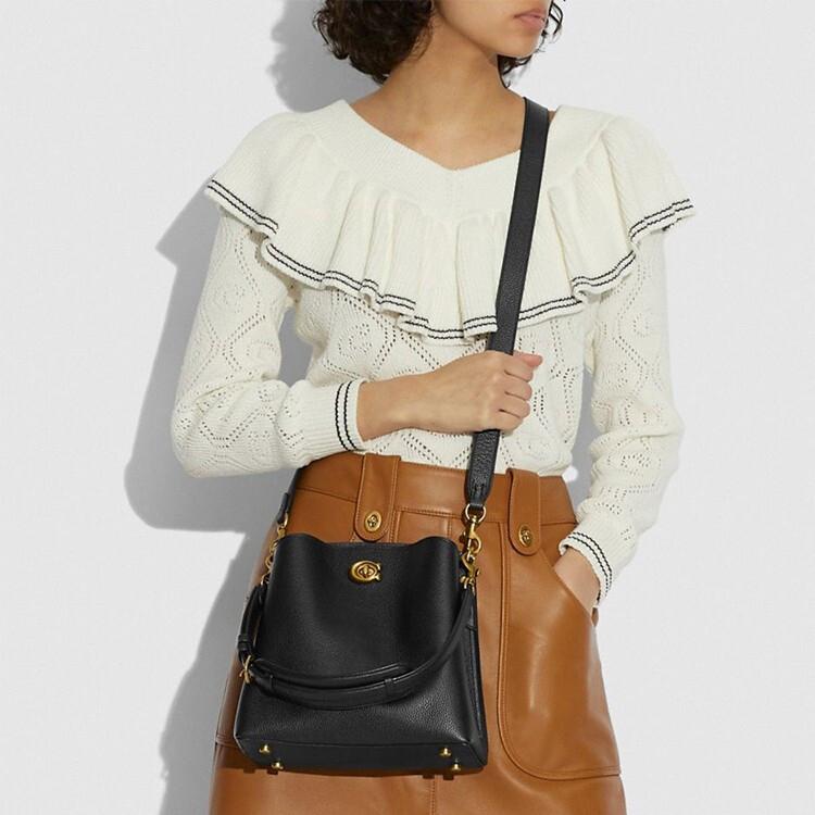 Coach Willow 23 Bucket Bag With Detachable Shoulder Strap Women handbags Black Brass C3916-B4BK