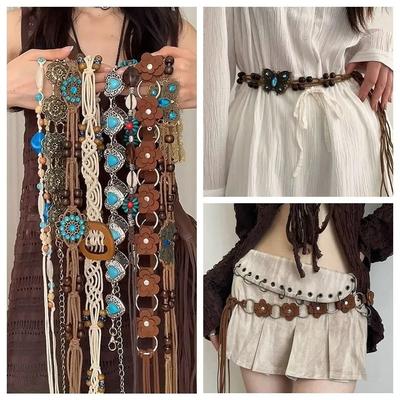 Ceinture Bohème en Alliage Corde Fleur Ceinture Bohème Nouvelle Chaîne de Taille Accessoires de Plage d'Été