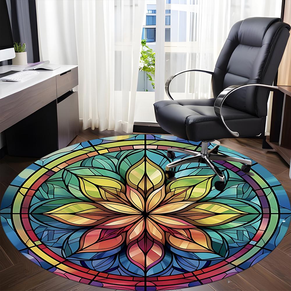1pc Stained Glass Mandala Office Round Area Rug, Indoor Mat Suitable ForOffice, Under Office Chairs Bedroom Living Room Home Decor, Room Deco q069