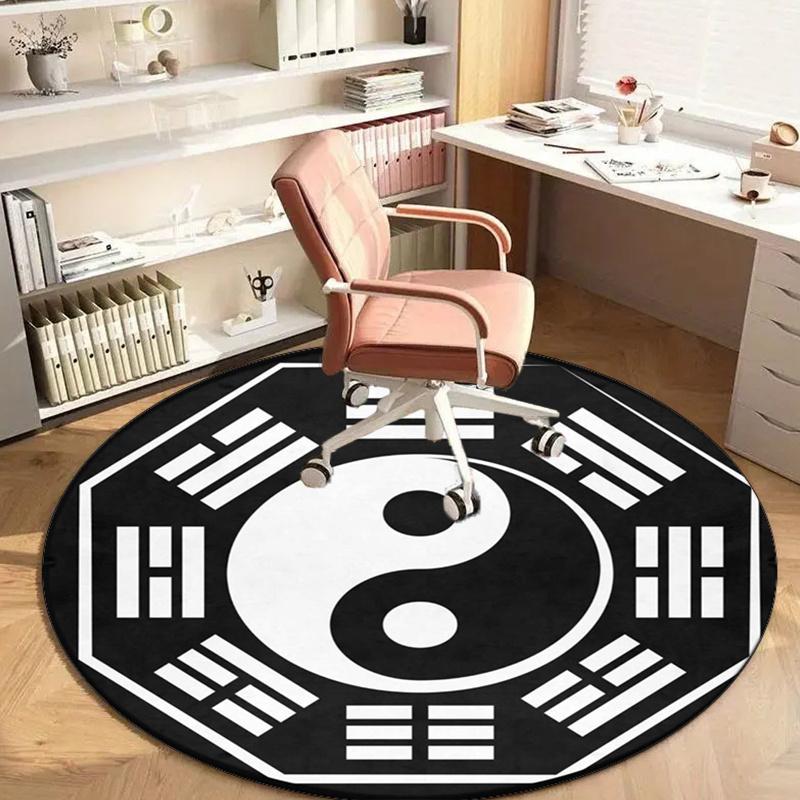 Round Crystal Velvet Rug Yin Yang Bagua Symbol Feng Shui Mat Home Decor Spiritual Balance Chinese Philosophy Design