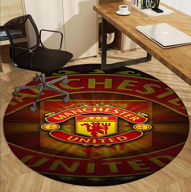 Tappeto Rotondo con Motivo Manchester United F.C, Tappetino da Interno/Esterno, per Picnic, Sala Giochi, Camera da Letto, Ufficio, Soggiorno, Tappeto Decorativo per la Casa, Regalo di Compleanno