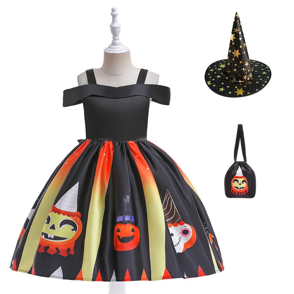 Halloween Children's Costume, Girls Cosplay Cosplay Witch Pumpkin Show Dress Girl Princess Dress