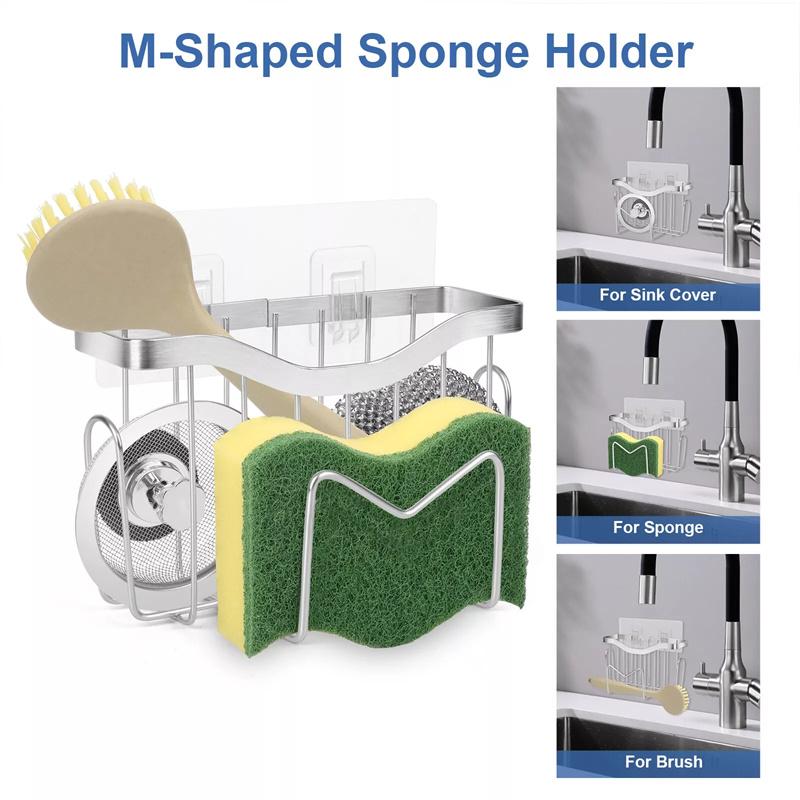 Multifunctional Sponge Holder Kitchen Sink Organizer Rustproof Stainless Steel Sink Caddy For Sponge Brush Sink Stopper Scraper