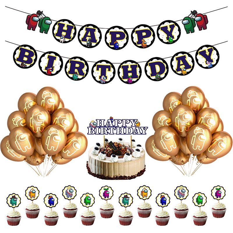 Birthday Party Theme Decor Suit Supplies Set Balloon Banner Caketopper