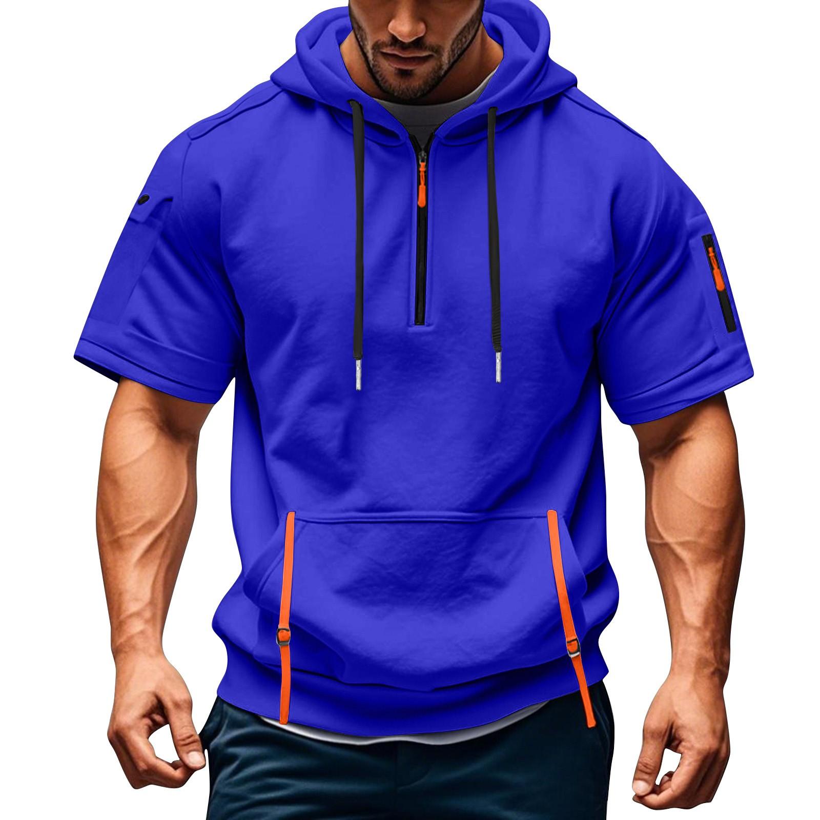 

Чоловіча літня сорочка на блискавці, з кишенею, з коротким рукавом, худі, чоловіча спортивна, великого розміру, повсякденна толстовка XL