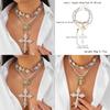 Style Layered Cross Pendant Necklace With Rhinestone Embellishments For Women