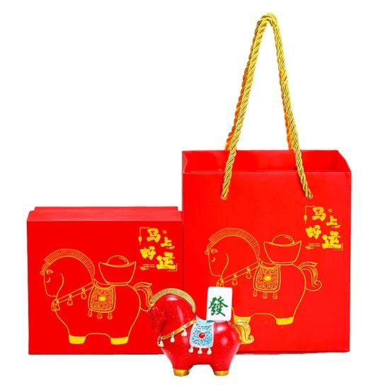 1/4Pcs Cartoon Horse Figurine with Gift Bag Box Bring Good Luck Fortune Chinese Style Pony Statue Home Office Desktop Feng Shui Decoration Ornament
