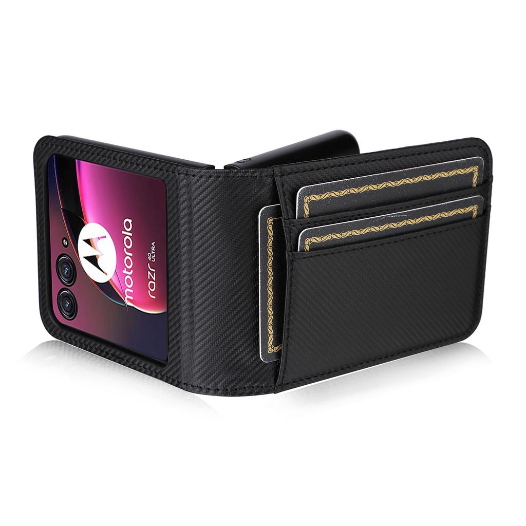 For Motorola Razr 40 Ultra 5G Card Holder Phone Case Carbon Fiber Texture PU Leather+PC Cover