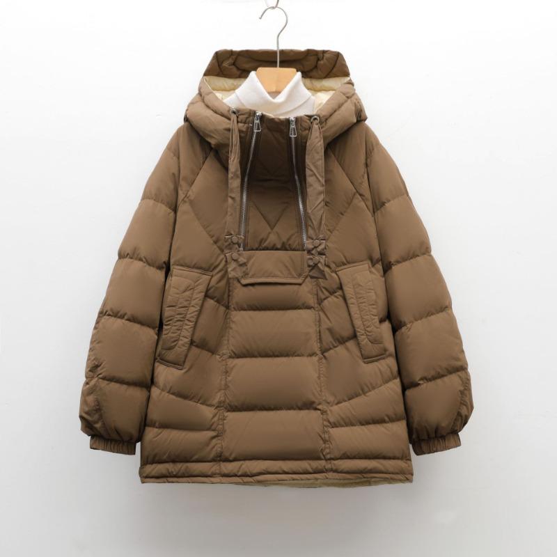 Feather 90 White Duck Down New National Standard Women's Simple Solid Color Double Zipper Down Jacket Women