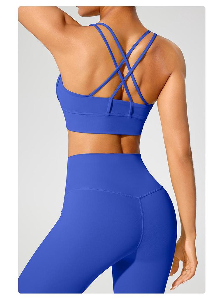 Cross-Back Shockproof Sports Bra: European-American Fitness Tank Top with Thin Straps for Yoga and Nude Comfort