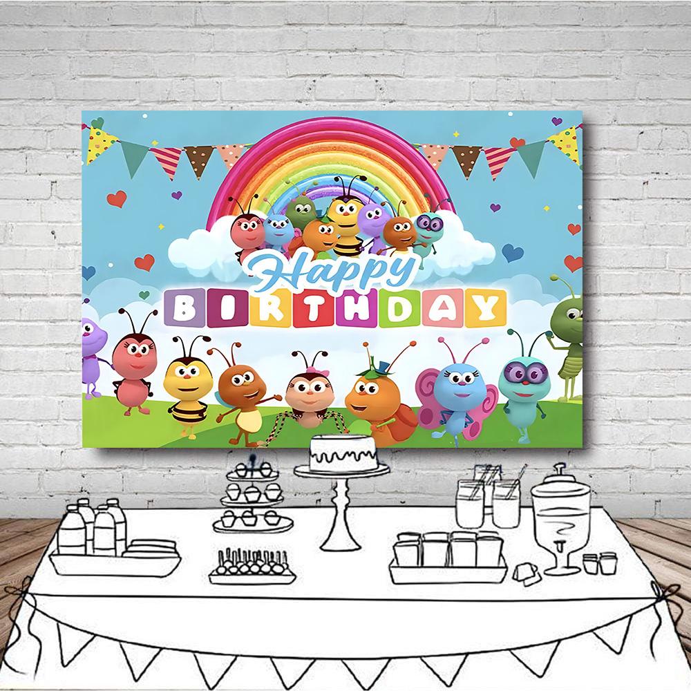 Cartoon Photo Backgrounds Bichi Kids 1st Birthday Party Baby Shower Decoration Rainbow Ant Doll Friends Photo Background