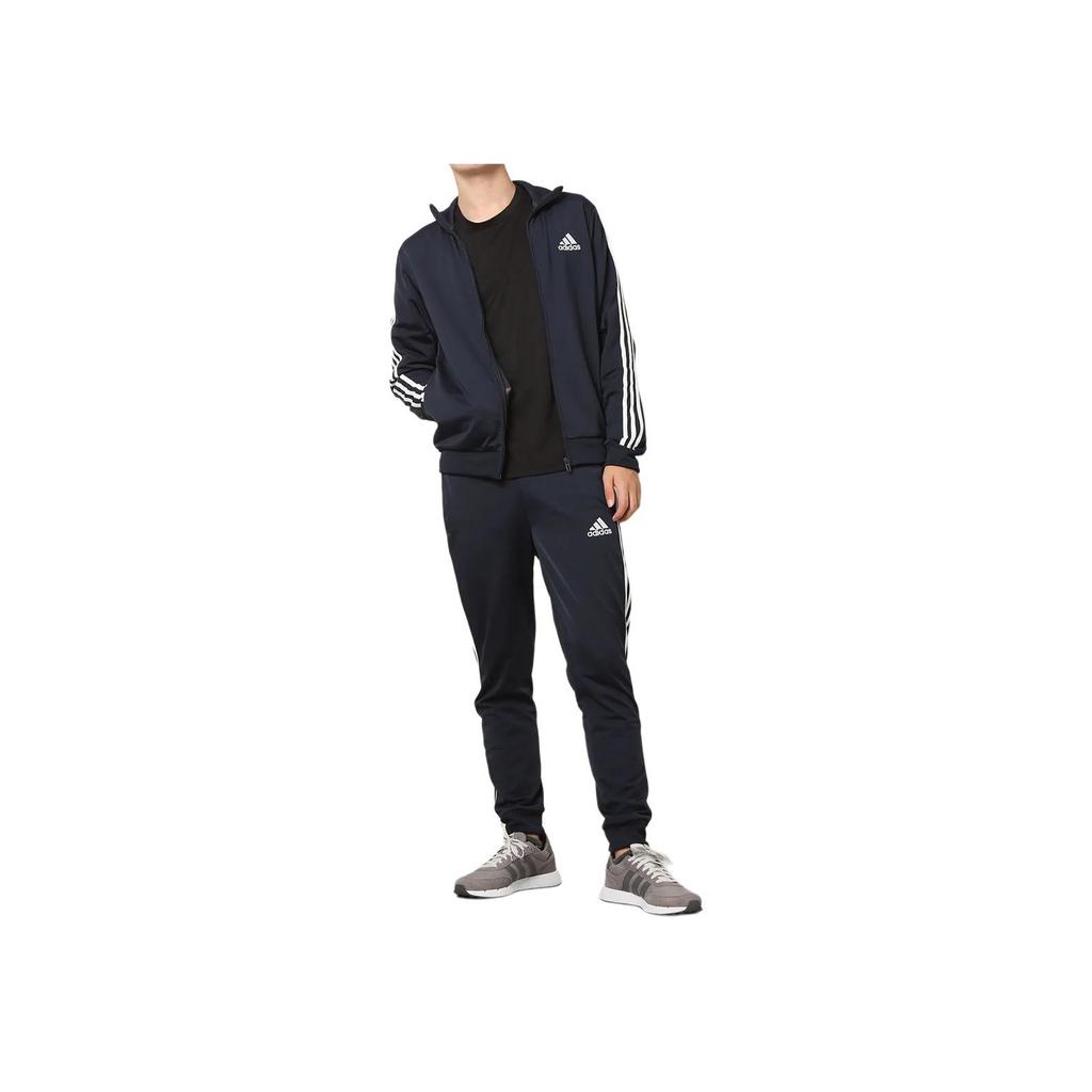 Adidas Logo Print Striped Cardigan Hoodie And Joggers Set Men Casual Sportswear Blue GK9658
