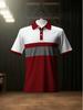 Men's Casual Polo Shirt, Red, White, and Gray Contrast Color, Lightweight and Durable Polyester Material, Ideal for Restaurants and Offices, Featuring