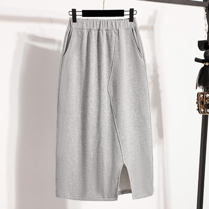 DIMANAF 2025 Plus Size Long Skirts Women Elastic Casual Loose Cotton Basic Solid Autumn