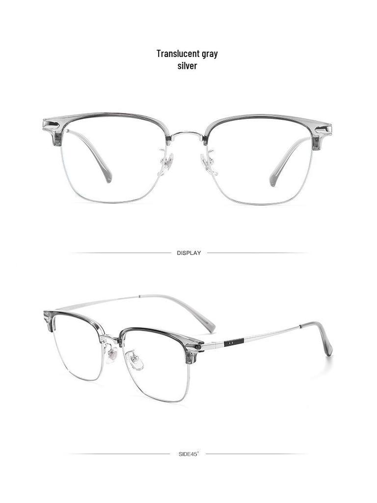 Anti-Blue Light Men's Eyebrow Eyeglass Frame, Ultralight Semi-Titanium, Lily Wei Model 122616Y, Fits Prescription Lenses.