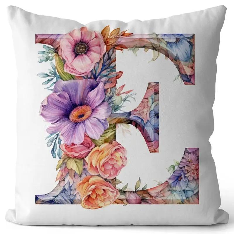 English Letter Flower Print Sofa Cushion Cover Suitable For Home Living Room Decoration Hotel Hospital Dormitory Pillow