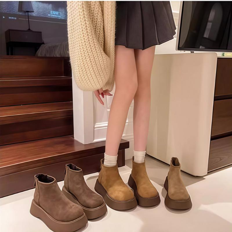 Retro thick-soled women's new small men are taller and thinner, and then zipper short boots.