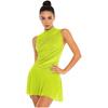 Women Ruched Dance Dress Shiny Rhinestone Sleeveless Lyrical Dancing Outfit