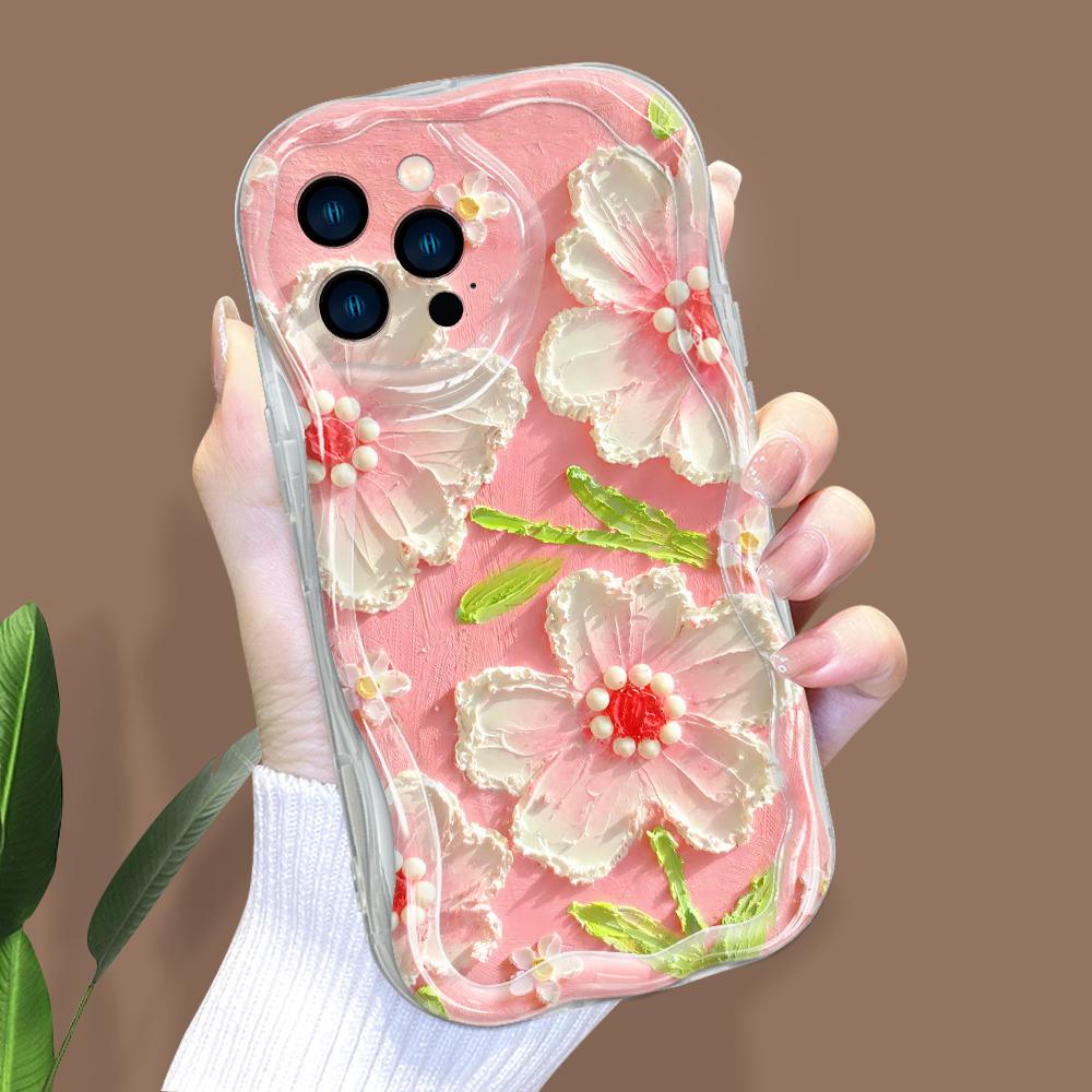 Kreslený vzor krémová textúra puzdro vlnitý okraj mäkký silikónový obal puzdro na telefón pre iPhone Samsung Huawei Honor Xiaomi Redmi Infinix Tecno