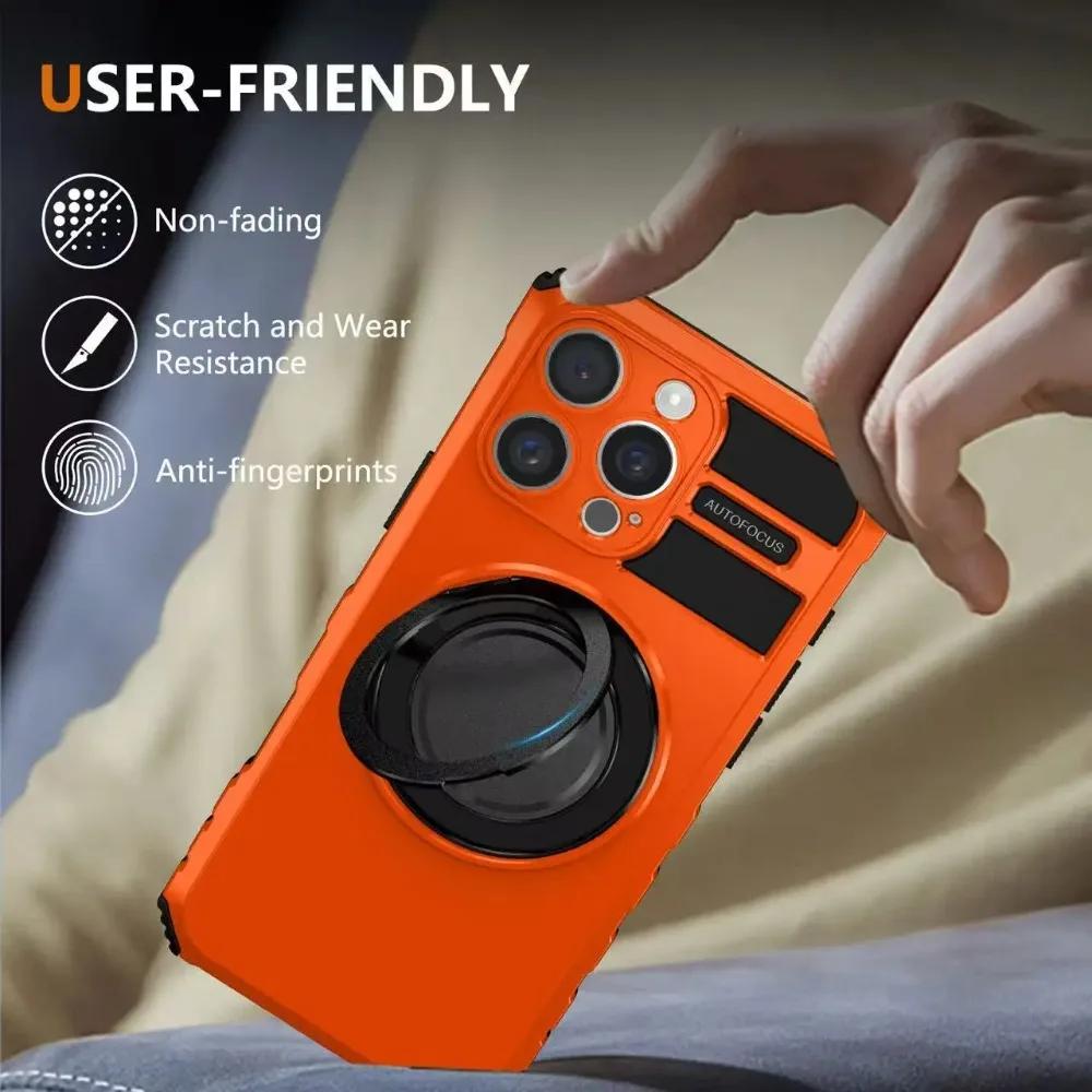 Rugged Magnetic Car In-vehicle Phone Case for IPhone 17 16 15 14 Plus 13 12 Pro Max 360 Degree Metal Rotating Bracket Ring Cover