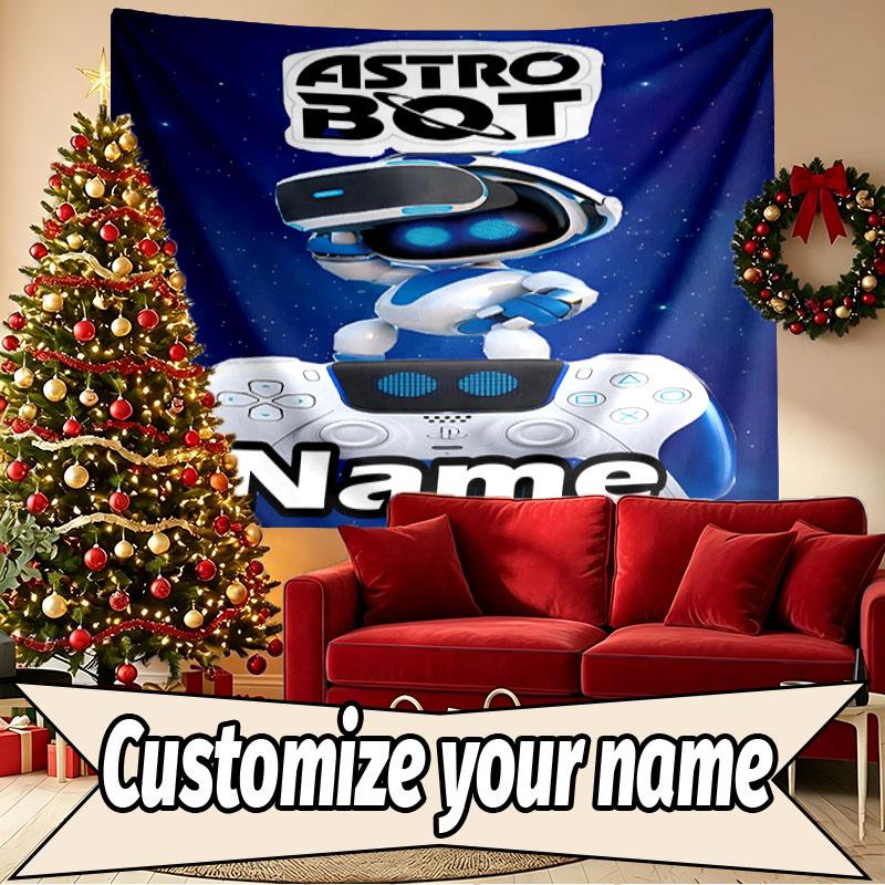 Custom Name Personalized Cosmic Bot Crew Print Tapestry, Wall Art Decor, Bedroom, Dorm, Apartment, LivingRoom, Party Backdrop, Gift for Birthday