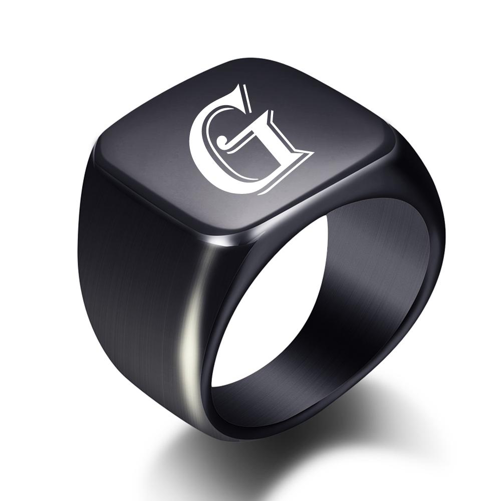 2025 Minimalist 26-Letter Smooth Titanium Steel Ring, Stainless Steel, 18MM Wide, Unisex