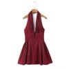 Spring New Product European and American French Retro Pure Desire Style Sexy Backless V-neck Pleated Waist Neck Dress