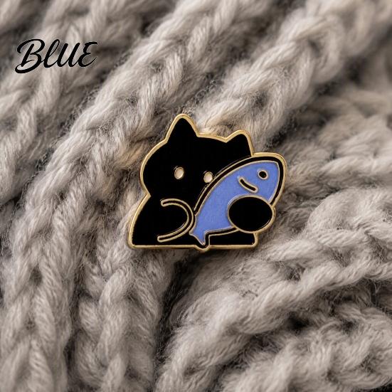Enamel Kitten Brooch Holding Fish Cartoon Cat Brooch Alloy Badge Pin Pin Animal Clothing Accessories for Backpacks Hats Scarves Jackets Decorative