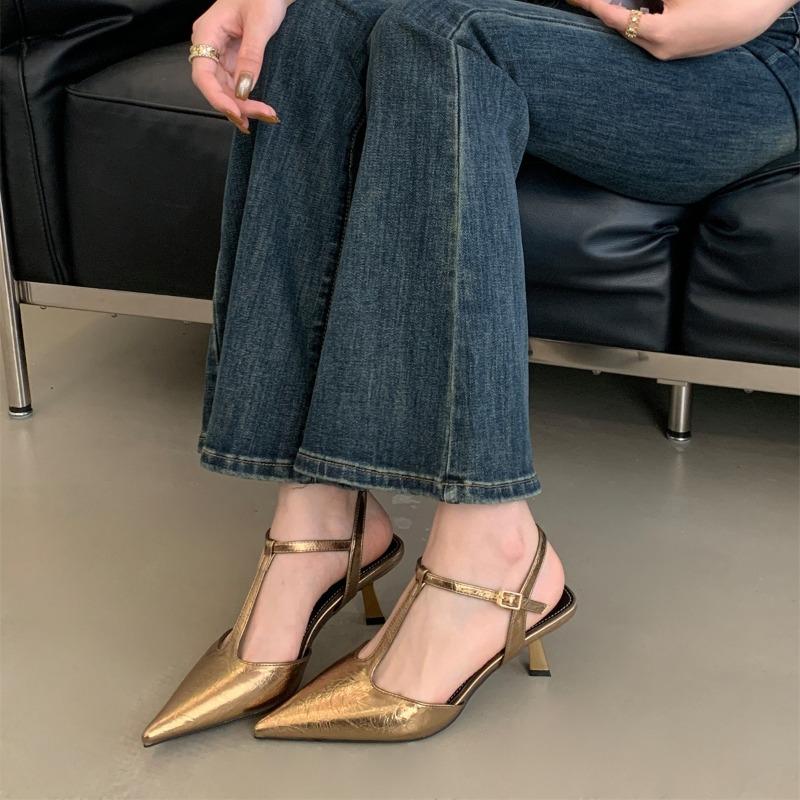 Elegant Pointed Toe T-strap Pumps Women Fashion Ankle Strap Buckle Thin Heel Designer Shoes Comfortable Shallow Party Dress Shoe