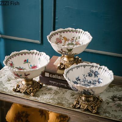 Padrão Floral Colorido Clássico Fruteira Bandejas de Armazenamento Prato de Lanche Sobremesa Fruteira de Pé Alto Bandeja de Frutas para Mesa de Centro