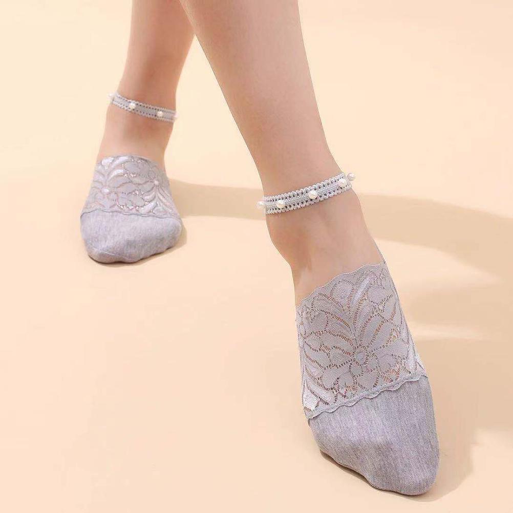 1 4 Pair Thin Pearl Lace Socks Ladies Beaded Lace Socks Ankle Socks Cute Mesh Transparent Lace Liner Socks Invisible