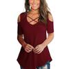 Elegant Women Cold Shoulder Loose Tops Criss Cross Short Sleeve T-shirt Blouse