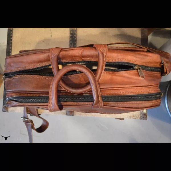 Men's Rea lGoat Leather {Vintage} Brown Messenger Bag Shoulder Laptop Briefcase