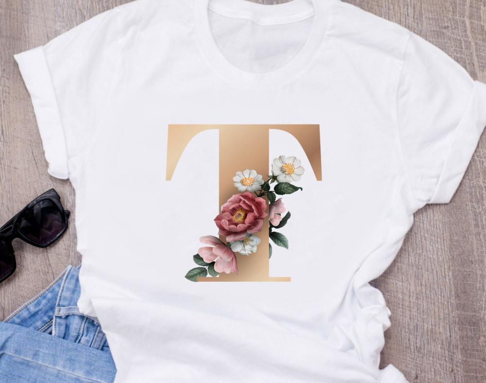 Custom Name Letter Combination Women S High Quality Printing T Shirt Flower Letter Font A B