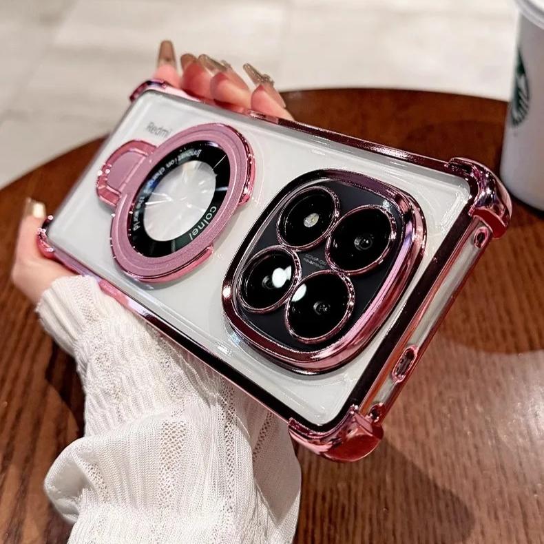 For OPPO Find X8 Pro Case Magnetic Holder Luxury Plating Airbag Soft Silicone Transparent Camera Protection Shockproof Cover