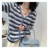 2022 Autumn Plus Size Striped V-Neck Knit Cardigan for Women - Slimming Top Outerwear for Curvy Figures