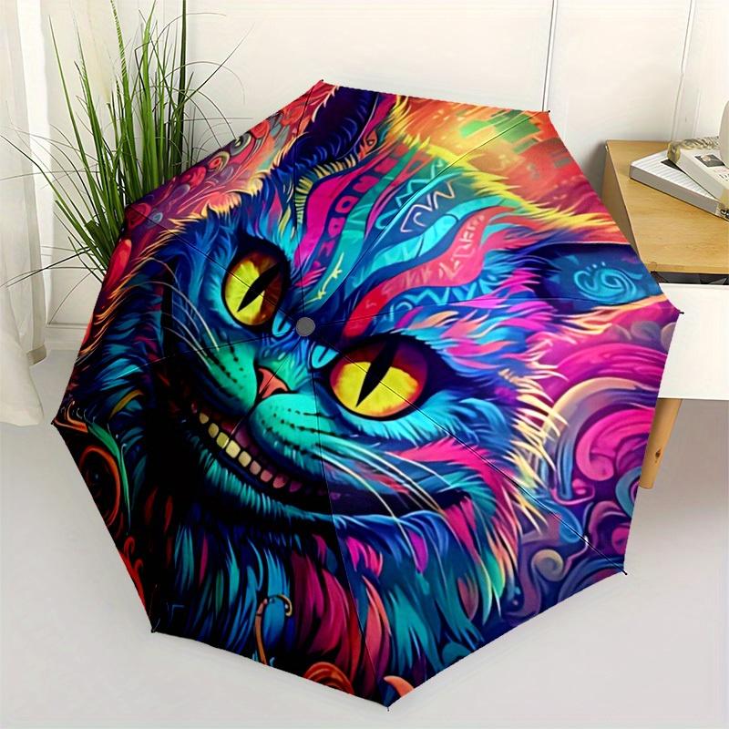 1pc Psychedelic Cat Automatic Open/close Folding Compact Cute Cute Umbrella, 8 Rib Sturdy Canopy, Lightweight Portable, Commuting Use, Gift,,106