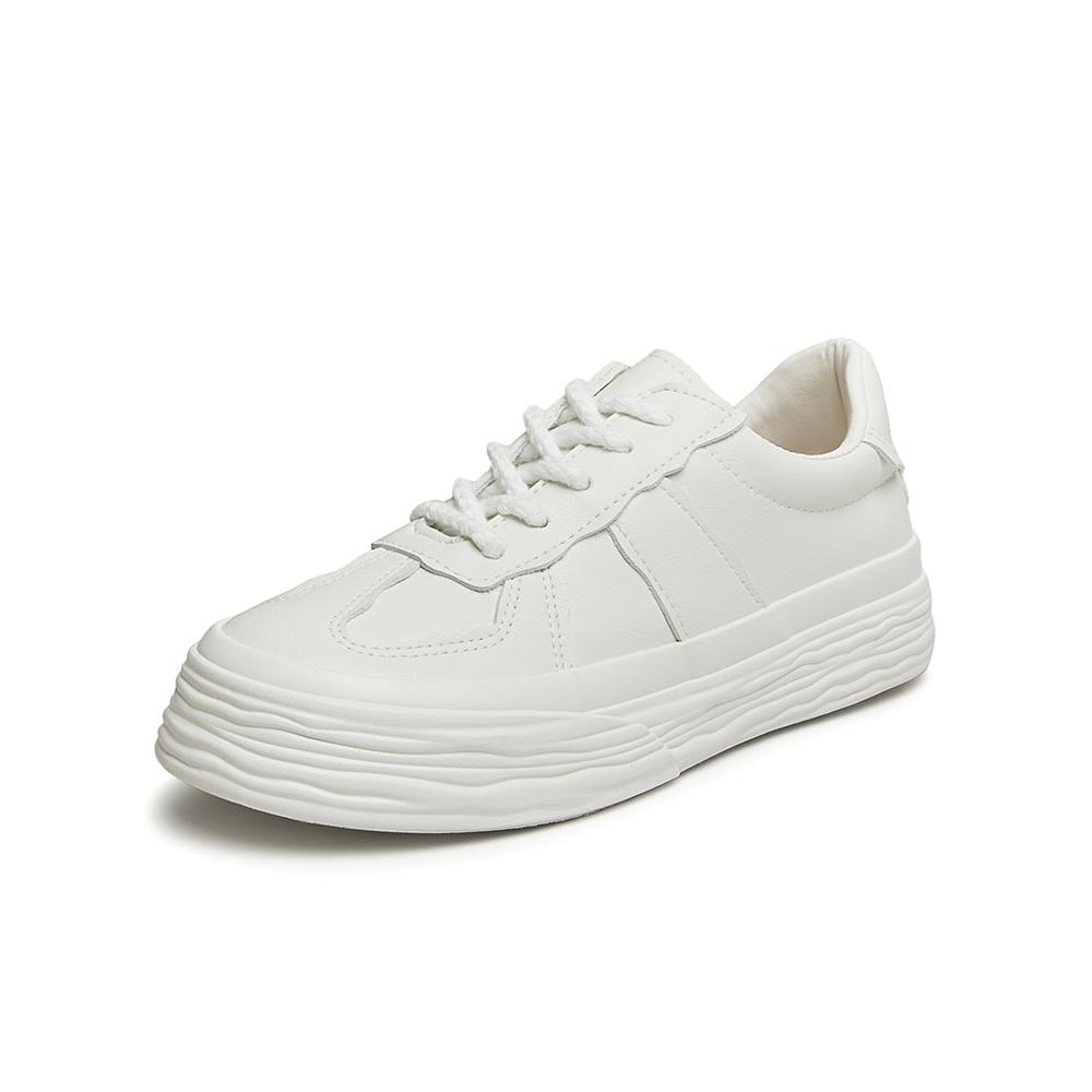 Tata/her 2025 spring fashion casual versatile thick soled lace up white shoes