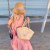 Simple Pink Bow Decoration Women Casual Grass Woven Handbag For Beach And Casual Wear