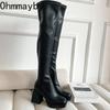 Winter Overknee-Stiefel Mode Seitliche Reißverschlüsse Quadratische High Heel Lange Stiefel Damen Elegante Mordern Stiefel