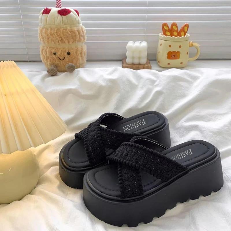 

Fashion New Summer Women s Scoop Cake Bottom Sandals 7cm Sole Height Fashionable Sandals Women s Shoes for Leisure and Vacation Beach 40 чёрный