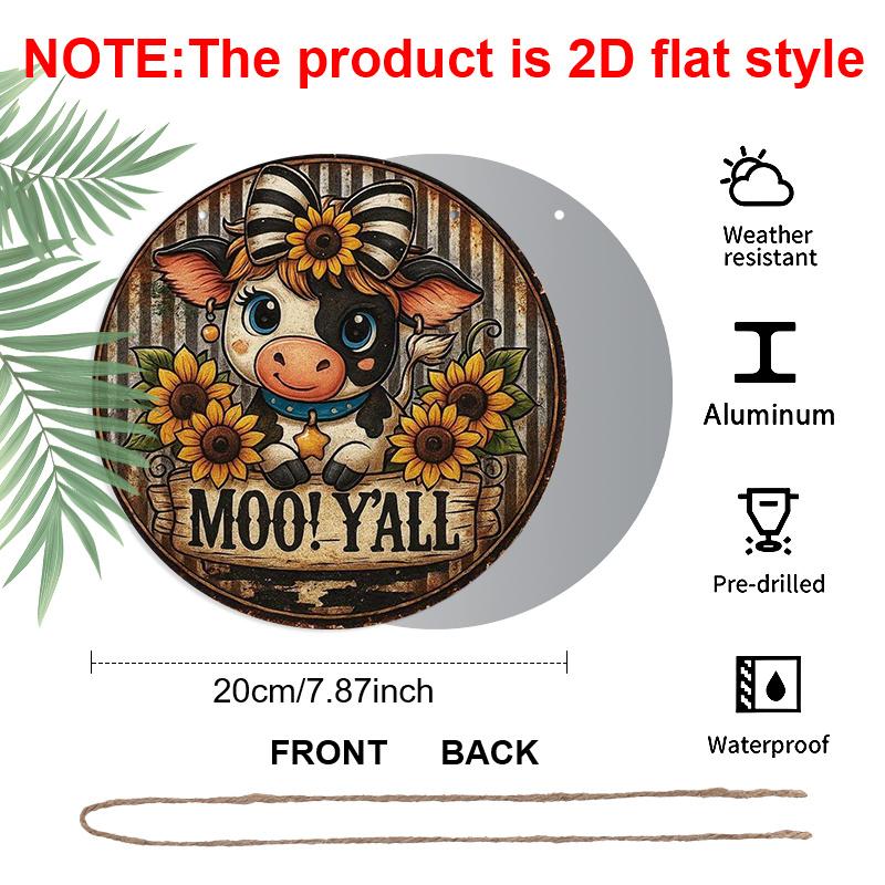 

2D Flat 1pc, 8x8 in, Aluminum Metal Sign Printed Artwork Featuring A Cute Little Cow and Sunflower, Perfect for Decorating Homes, Cafes, or Cottages 1pc